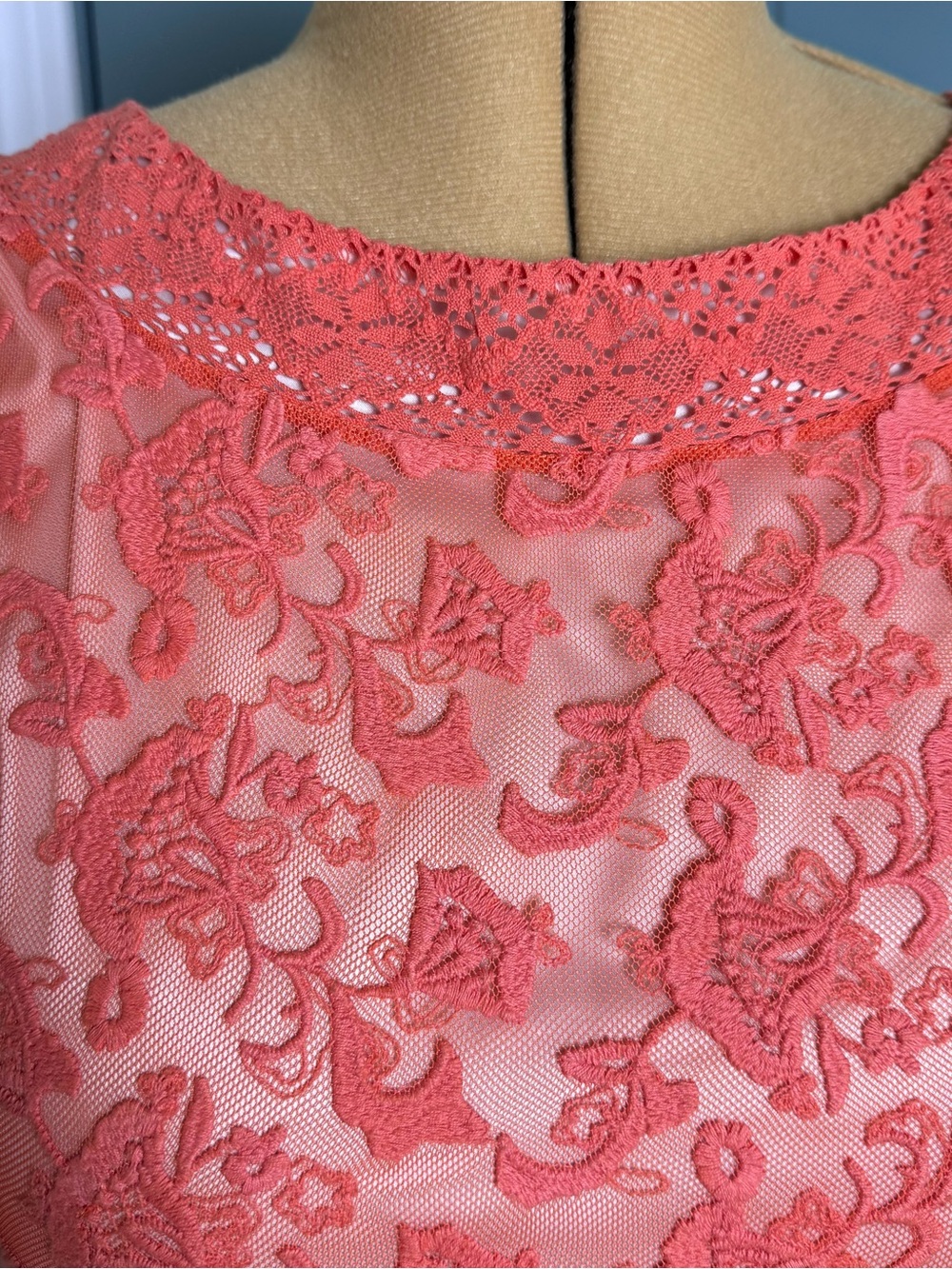 Sundance Coral Lace Dress Size 12 Boho Romantic Fit Flare - Picture 3 of 6